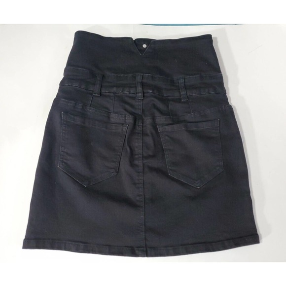Litz Women's Premium Medium Denim Black Jean Button Down Stretch Mini Skirt - Picture 6 of 11